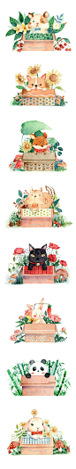 纸箱里的水彩小动物~ （作者：Kamenashi-馨 ​） ​（转）@彩铅画教程 ​​​​