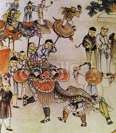 黄瑞鹄迎春图舞狮年画