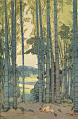 美哭了，在他的画里，你能看见宫崎骏 | 62°灰  竹林，38 x 25cm，木版画，1939