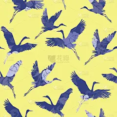 白色,四方连续纹样,鹤,亚洲,自然,华丽的,传统,飞