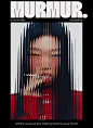 This may contain: a woman with long black hair and red shirt on the cover of a magazine, surrounded by lines