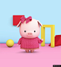 猪年可爱卡通小猪拟人3D立体形象金猪年01模板平面设计