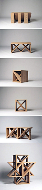 美国J1 建筑事务所设计的一张凳子M.stool，可以用简单的几何单体组合成丰富的形状。