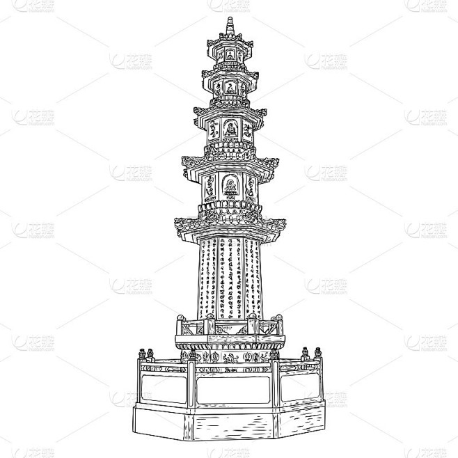 亚洲古典园林装饰的宗教中国文化和精神建筑...