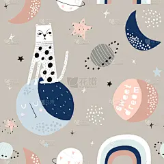 恶作剧,猫,式样,月亮,可爱的,华丽的,纺织品,壁纸,模板,行星