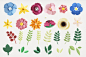 Set of flowers and plants made out of paper