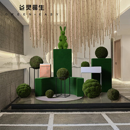 仿真苔藓球绿植造景设计创意酒店橱窗咖啡厅...
