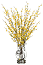 Silk Forsythia Arrangement in Glass Vase, Yellow and Gold traditional-artificial-flower-arrangements