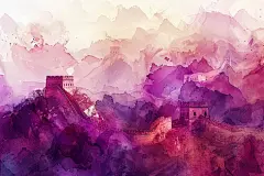 新中式彩绘长城绘画图片