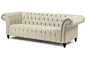 Carlie Tufted Sofa, Cream : With its rolled arms, deep tufting, and turned feet, this sofa enriches any space with an undeniable elegance. The cream linen-and-cotton upholstery keeps things fresh and works beautifully with...