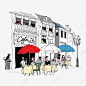 手绘街角咖啡厅插画 顾客 风景 餐厅 餐桌 餐椅 元素 免抠png 设计图片 免费下载 页面网页 平面电商 创意素材