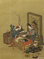 书法绘画 | 日本西崕礀师（1811-1878）绘孔雀牡丹、二乔观书图，绢本设色，各32.2x24厘米。#书画##文物放大镜# ​​​​