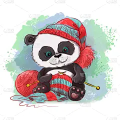 熊猫,品牌名称,水彩画,围巾,卡通,毛衣,可爱的,编织,问候,爱