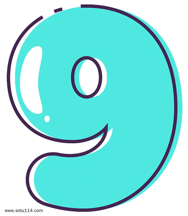 手绘彩色可爱数字9-花瓣网