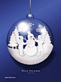 玻璃球雪景圣诞树雪人剪花铃铛吊坠圣诞节海报