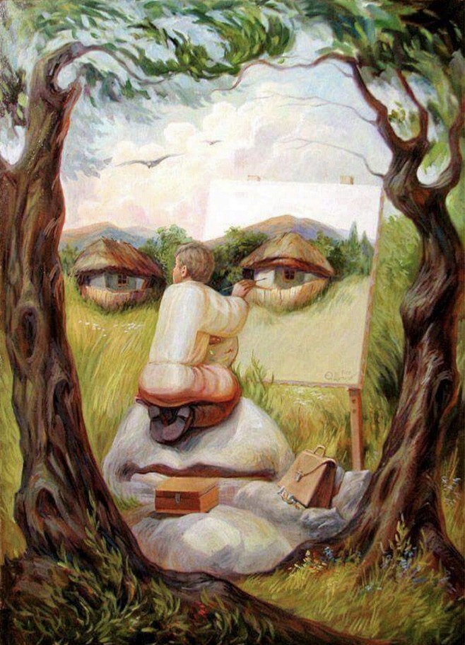 视错觉插画超现实主义绘画油画byolegshupliak