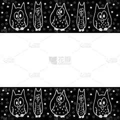 边框,白色,猫头鹰,水平画幅,幽默,线条,黑色背景,十月,贺卡