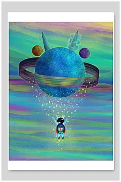 炫彩太空科技星际太空宇航员插画