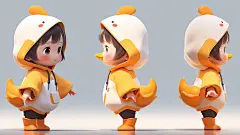 AI可爱女孩三视图设定素材 卡通Q版游戏人物插画临摹图 玩具设计-淘宝网