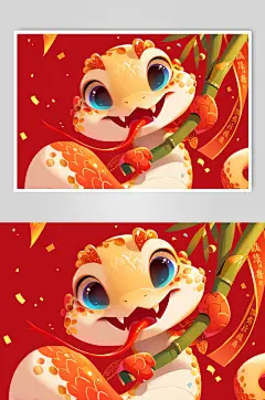 AI数字艺术国潮蛇年新年插画