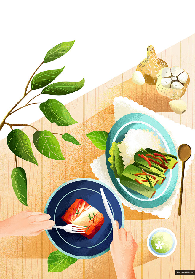 清新泡菜 佐餐美味  美食手绘 水彩插画...