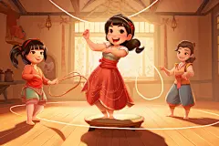 儿童跳绳人物体育插画