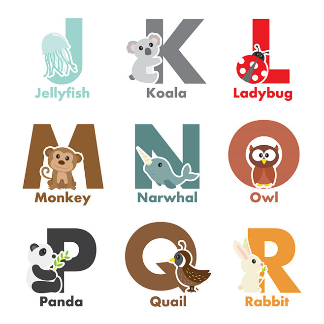 卡通可爱教学数字儿童识字26个字母小动物...