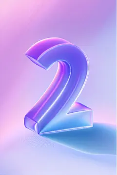 3D半透明玻璃蓝紫色立体数字2元素