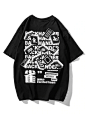 shops Mahjong Pattern Letter Graphic T-shirt - BLACK L