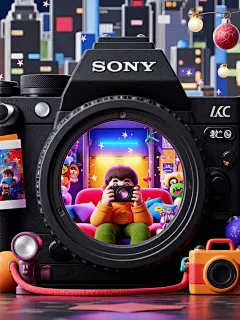 【墨影】电商营销大促海报F.1-Claytoon简塑黏艺_【墨影】电商营销大促海报F.1-Claytoon简塑黏艺-LoRA-墨影-LiblibAI
pokemon,Vibrant 3D panorama, enormous black Sony camera with a large central window displaying colorful films, surrounded by festive decorations. Photos adorn the left side, while 