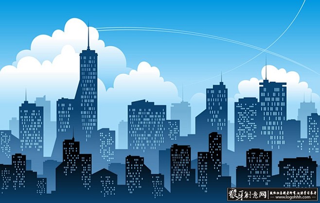房地产素材 卡通城市剪影AI,地产背景蓝...