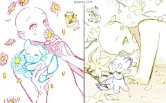【板绘临摹】小精灵＆契约者的日常「双人线稿」