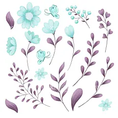 花卉 矢量花  - 源文件下载【酷图网】花卉,矢量花,花朵,红蓝玫瑰,月季,北欧风格元素,绿叶植物,贺卡,花草,花卉植物,鲜花,
