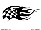 Flaming black and white checkered flag tattoo logo used in motor sport conceptual of the flames from the exhausts of the speeding bikes and cars, vector illustration