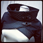 Plutonium, avant garde military cropped top/jacket with cowl neckline by Plastik Wrap. All sizes.