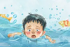 小孩失足落水暑假安全插画
