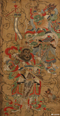 明无款设色天王像轴，通长141、通宽71.5厘米，首都博物馆藏。#书画##文物#
