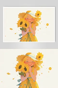 AI数字艺术夏季夏天向日葵人物插画-众图网