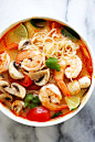 Thai Shrimp Noodle Soup – quick and easy Thai noodles made with ramen. Loaded with shrimp, mushrooms, herbs, tomatoes and mouthwatering Thai Tom Yum soup. So good! | rasamalaysia.com
