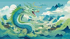 古风国风背景国潮龙插画祥云插画桌面壁纸背景图生肖龙