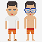 像素男孩高清素材 两个 人物 像素 卡通 太阳镜 泳衣 泳裤 男孩 免抠png 设计图片 免费下载