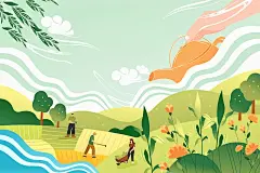 卡通春季春天农民劳作农耕播种丰收劳动节谷雨地球日茶叶矢量插画插画素材_4399002498