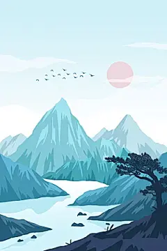 扁平风手绘风景插画模版