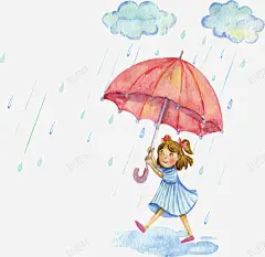手绘风下雨打伞女孩矢量图 免费下载 页面网页 平面电商 创意素材