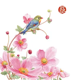 《莳花绘》——愿化作一只飞鸟，休憩在那莳花枝头，和着微微的清风，享受这梦境般的美好。用色铅笔谱下花鸟四季的吟唱，将至美的色彩赋予它们，用最鲜活自然的笔触来将它们表达。