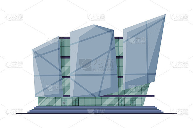 购物中心，现代商业正交建筑立面，城市建筑...