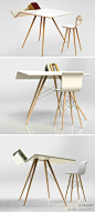 #家具设计# 这款书桌，就是正如它名字所表明的那样，将书桌与写字桌结合在一起的家具设计形式，容易安置到一个紧凑的工作空间当中，适合小居室装修设计使用。 http://t.cn/zTow4vX @创意艺术设计_方图网 @猪猪创意家居 @实用创意家居