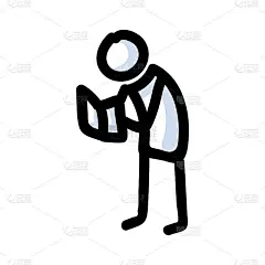 用书阅读简笔画人物。手绘孤立的人类涂鸦图标主题元素在平面颜色。学习，教育，文学，学习或英语概念。
