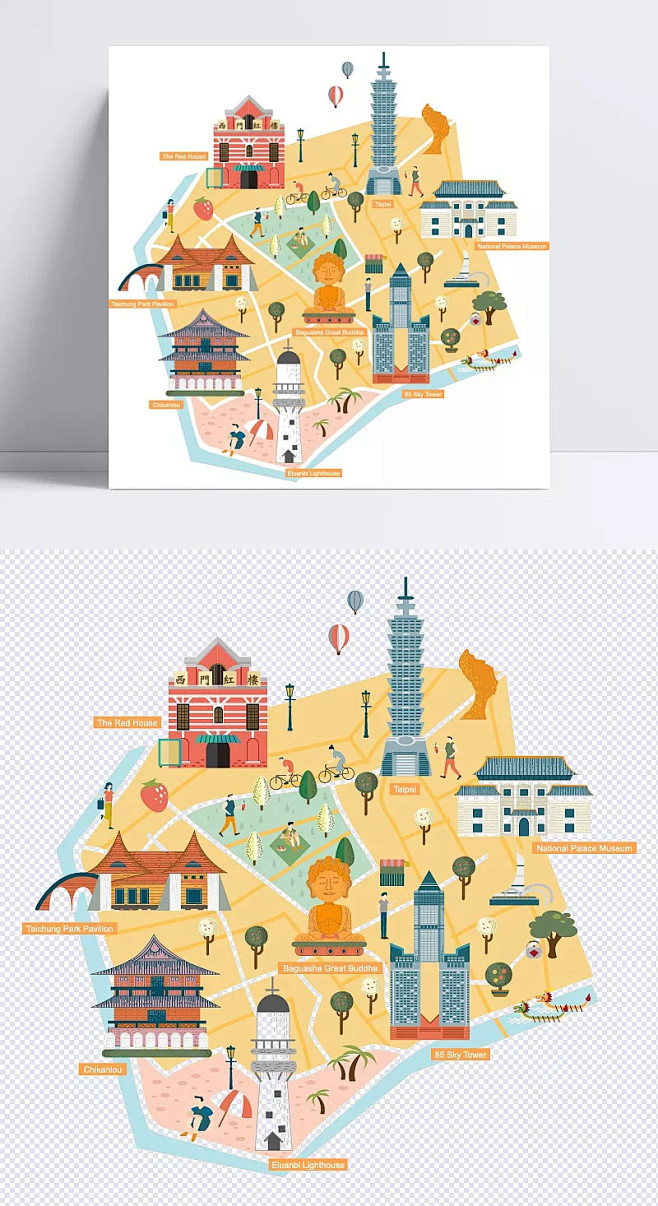 卡通地图|卡通路线图,路线图,旅游景点,手绘,卡通元素,手绘/卡通-花瓣网