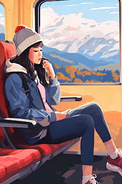 AI数字艺术春运回家坐车人物插画